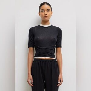 LESET Julien Mid Sleeve Tee in Black Cashmere Modal Blend